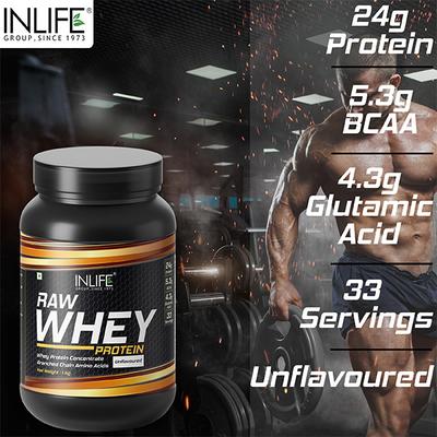 Inlife Raw Whey Protein Powder - Unflavoured 1 kg - Whey Proteins