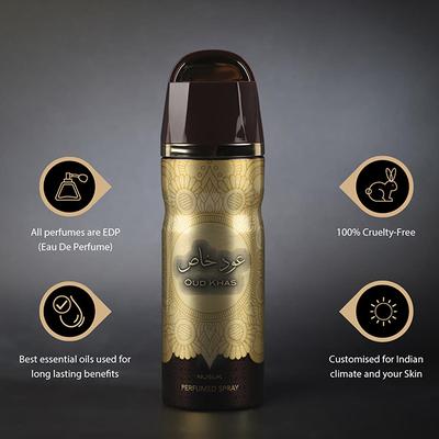 NUSUK Oud Khas Deodorant for Men, Perfumed Body Spray 200 ml - Men Deodorants/Roll-Ons