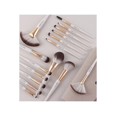 Allure Beige Pro makeup brush (set of 16) with suede Pouch 1's - Face Brush