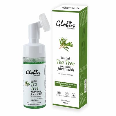 Globus Naturals Tea Tree Oil Control Foaming Face Wash With Built-In Face Massage Brush 150ml - Face Wash & Cleansers