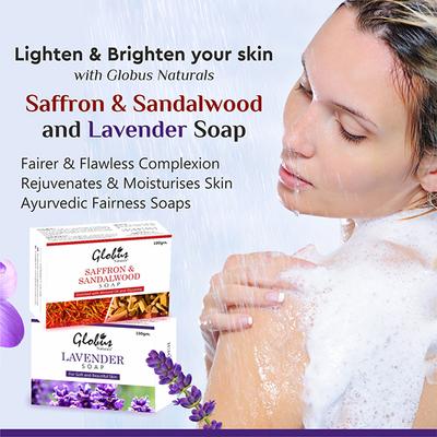 Globus Naturals Saffron & Lavender Skin Brighten Soap 200 gm - Soaps