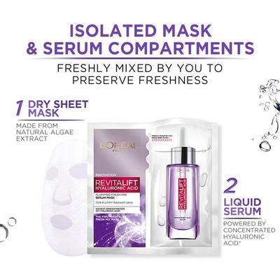 L'Oreal Paris Revitalift Hyaluronic Acid Fresh Mix Serum Sheet Mask Pack of 5 Combo 165 gm - Face Serum