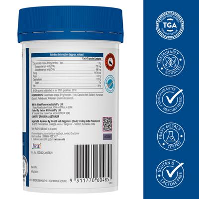 Swisse Ultiboost Odourless 4 X Strength Wild Fish Oil Concentrate Capsule 60's - Omega Fish Oil Fatty Acids