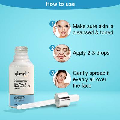 Aryanveda Glowelle Rice Water & 10% Niacinamide Face Serum With Aloe Vera Extracts 30 ml - Face Serum