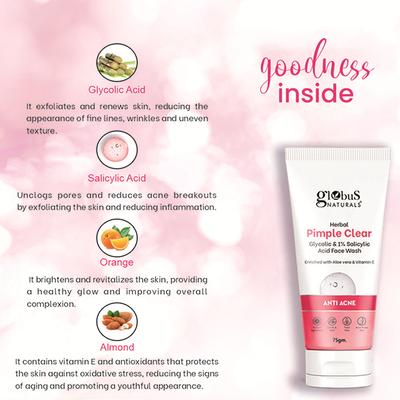 Globus Naturals Herbal Pimple Clear Glycolic and 1% Salicylic Acid Face Wash, 75 gm - Face Wash & Cleansers