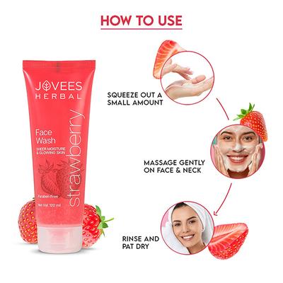 Jovees Herbal Strawberry Facewash for Normal to Dry Skin and Paraben & Alcohol Free 120ml - Face Wash & Cleansers