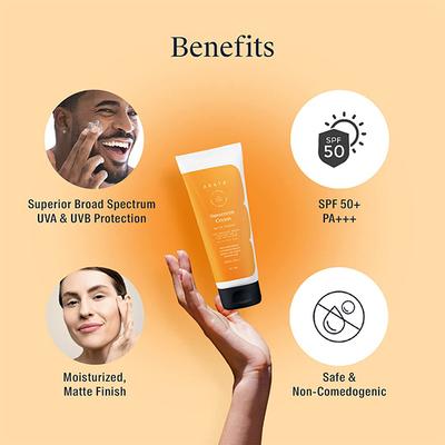 Arata Sunscreen Cream, Matte Finish, for UVA and UVB Protection SPF 50+ and PA+++ 50ml - Face Sunscreen