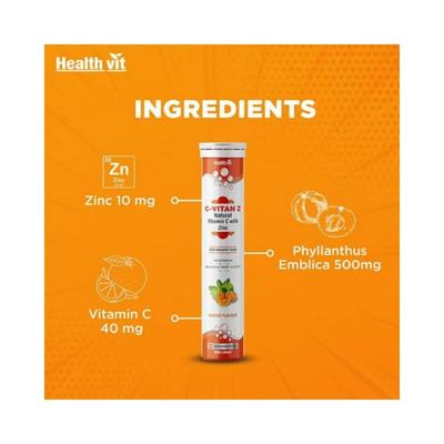 Healthvit C-Vitan-Z Natural Vitamin C and Zinc - Effervescent Tablets (Orange Flavour) 20's - Multi-Vitamins