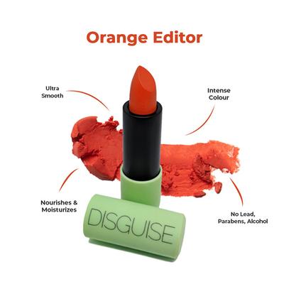DISGUISE Ultra-Comfortable Satin Matte Lipstick, Orange Editor 08 4.2 gm - Lipsticks