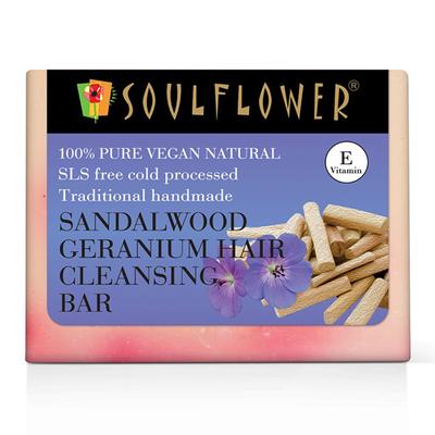 Soulflower Sandalwood Geranium Hair Cleansing Bar Soap 150 gm - Soaps