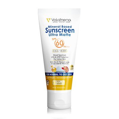 Volamena Mineral based Sunscreen ultra matte SPF 60 PA++ Face & Body Broad Spectrum UVA&UVB Protection for Indian Skin 100ml - Body Sunscreen
