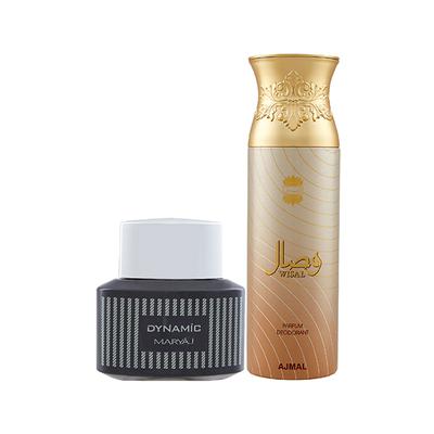 Maryaj Dynamic EDP Spicy Woody Perfume And Ajmal Wisal Deodorant Floral Musky Fragrance 300 ml - Perfumes (Edt/Edp)