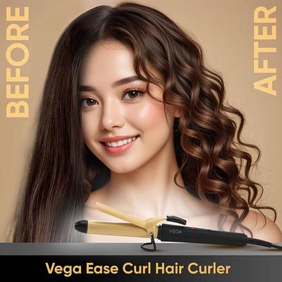 Vega Ease Curl Hair Curler 25 mm With Ceramic Coated Barrel (VHCH-02) Black 1's - Multi-Stylers