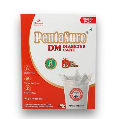 PentaSure DM Diabetic Care Protein Powder - Vanilla Flavour (Travel Pack Sachet of 3 x 50 gm) - Diabetes (Fitness)