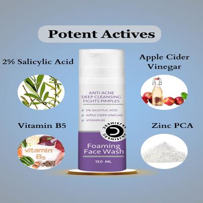 Dermistry 2% Salicylic Acid Anti Acne Foaming Face Wash 150 ml + Anti Acne Pits and Scar Remover Face Serum 30 ml - Face Serum