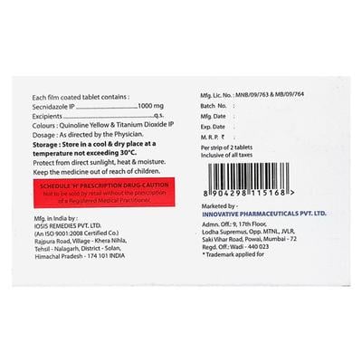 SECBACT 1000mg Tablet 2's - Amoebiasis-Ant