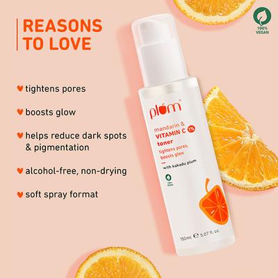 Plum 1% Vitamin C Toner with Mandarin and Kakadu Plum Reduce Dark Spots Boosts Glow All Skin 150 ml - Toners