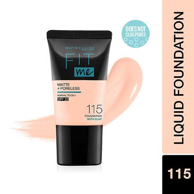 Maybelline New York Fit Me Matte+Poreless Liquid Foundation Tube, 115 Ivory 18 gm - Foundation