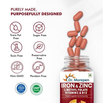 Dr. Morepen Iron & Zinc with Vitamin C & B12 Tablet 60's - Calcium And Minerals
