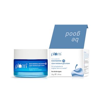 Plum 2% Niacinamide & Rice Water Daily Brightening Gel Face Moisturizer For Oil-Free, Non-Sticky Hydration 50 gm - Face Moisturizers