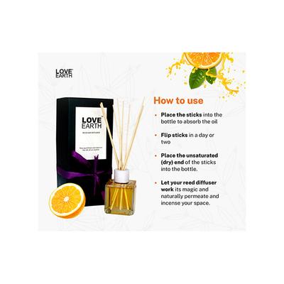 Love Earth Premium Reed Diffuser Orange Natural Long-Lasting Fragrance 30 ml - Diffuser