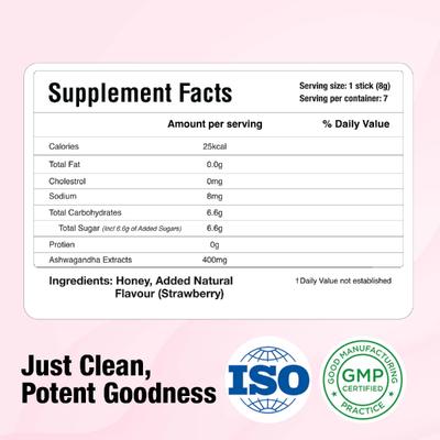 Bargad KSM-66 Ashwagandha Honey Sticks - Strawberry Flavour 7's - Speciality Medicines