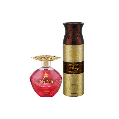 Ajmal Regina EDP Floral Fruity Perfume And Wisal Dhahab Deodorant Fruity Floral Fragrance 300 ml - Perfumes (Edt/Edp)
