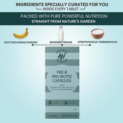 Aesthetic Nutrition Pre and Probiotic Capsules With Fructo-Oligosaccharides, Bifidobacterium, And Streptococcus Thermophilus 30 Capsules 1's - Multi-Vitamins