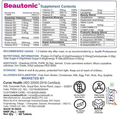 Curae Health Beautonic Hair Skin Nails Eyes Tablets 60's - Vital Health