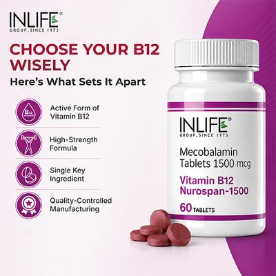 Inlife Vitamin B12 Methylcobalamin 1500 mcg Tablets 60's - Multi-Vitamins