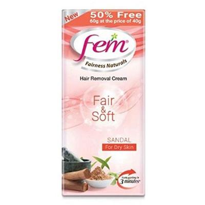 Fem Naturals New Brightening Hair Removal Cream For Dry Skin - Sandal Oil (40 g + 20 g Free) - Hair Removal Cream