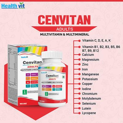 Healthvit Cenvitan Adults Multivitamin & Multimineral for Energy, Metabolism, Immunity and Muscle Function - Tablets 60's - Multi-Vitamins