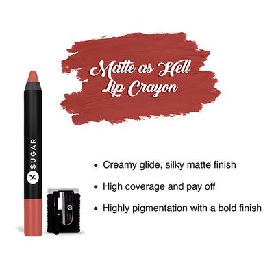SUGAR Cosmetics Matte As Hell Crayon Lipstick - 18 Rosalind (Nude Rose) 2.8 gm - Lip Crayons