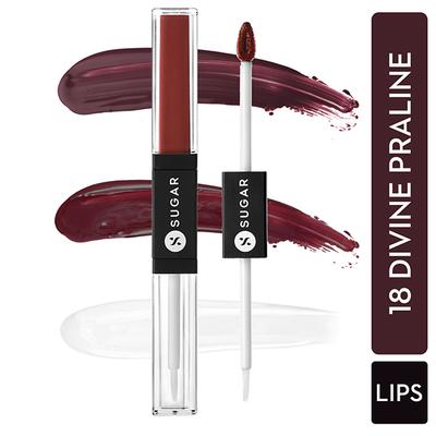 SUGAR Cosmetics Smudge Me Not Lip Duo - 18 Divine Praline (Dusty Burgundy) 3.5 ml - Lipsticks
