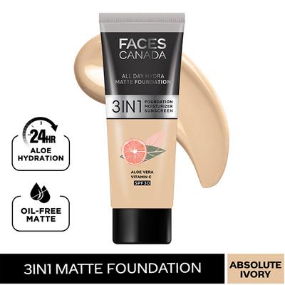 FACES CANADA 3in1 All Day Hydra Matte Foundation + Moisturizer + SPF 30 Absolute Ivory 012 15 ml - Foundation