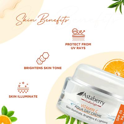 Astaberry Indulge Vitamin C Aqua Day Creme for Skin Illuminate - Brightens & Lightens 50 gm - Face Moisturizers