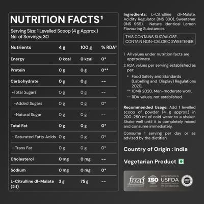 Nutrabay Gold Citrulline Malate Powder - Lemon 120 g - Workout Essentials