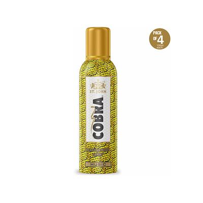 St. John Cobra Music Body Spray - Pack of 4 x 100 ml - Men Deodorants/Roll-Ons