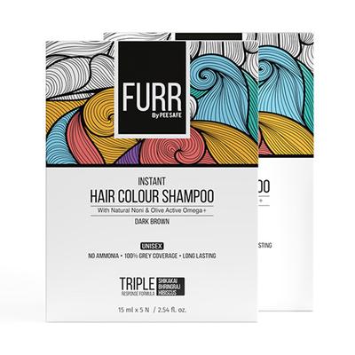 FURR By Pee Safe Instant Hair Colour Shampoo With Natural Noni and Olive Active Omega + (Dark Brown) (Pack of 5) 1's - Shampoos