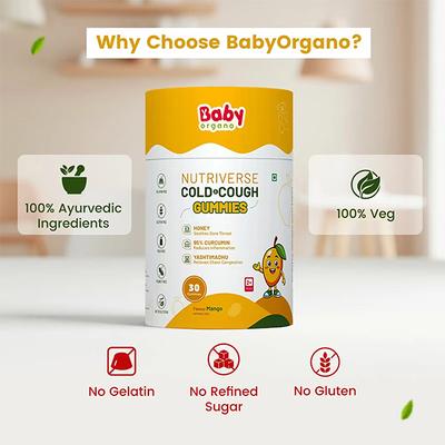 BabyOrgano Nutriverse Cold & Cough Gummies - Mango (2+ Years) 30'S - Baby And Infant Supplements