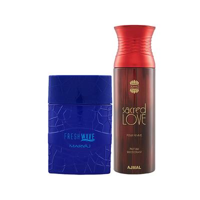 Maryaj Fresh Wave EDP Citrus Woody Perfume And Ajmal Sacred Love Deodorant Floral Musky Fragrance 300 ml - Perfumes (Edt/Edp)