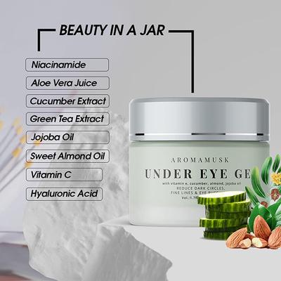 AromaMusk Under Eye Gel For Puffy Eyes, Dark Circles, Wrinkles & Fine Lines With Vitamin C and Cucumber 50 gm - Under Eye Creams & Serums