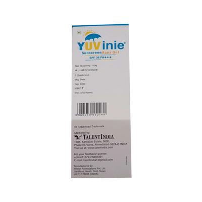YUVINIE SPF 30 PA +++ UVA+UVB SUNSCREEN AQUA Gel 50gm - Sunscreen Preparations-Emo