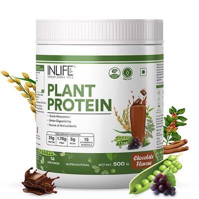 INLIFE Plant Protein Powder - Chocolate Flavour 500 gm - Protein Drink