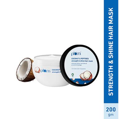 Plum Coconut & Peptides Strength & Shine Hair Mask I Coconut Oil, Pea Peptide I For All Hair Types 200gm - Hair Masks & Packs