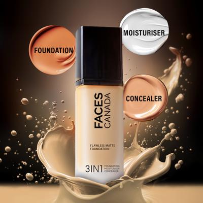 Faces Canada Flawless Matte Foundation - Medium Natural 022, 12 Hr Hydration + SPF 18 30 ml - Foundation