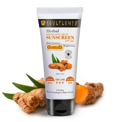 Soulflower Herbal Broad Spectrum SUNSCREEN SPF 50+ with Turmeric - SPF 50+ PA+++ 100 gm - Face Sunscreen