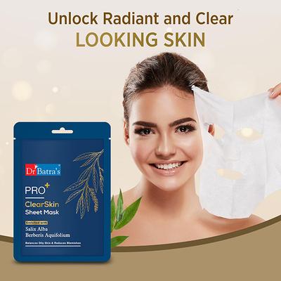 Dr Batras Pro+ Clear Skin Sheet Mask for Clear Complexion, Enriched with Berberis Aquifolium 25 gm - Sheet Masks