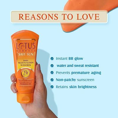Lotus Herbals Safe Sun Daily Multi-Function Sunblock Spf 70 Pa+++ 60 Gm - Face Sunscreen