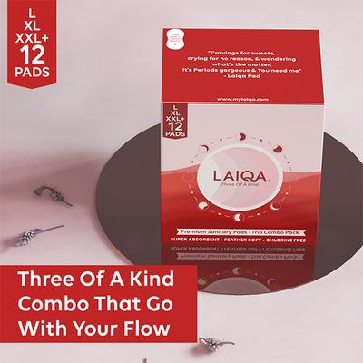 LAIQA Sanitary Combo Trio Pack for Women- 6 L+ 4XL + 2XXL Pads 12's - Others